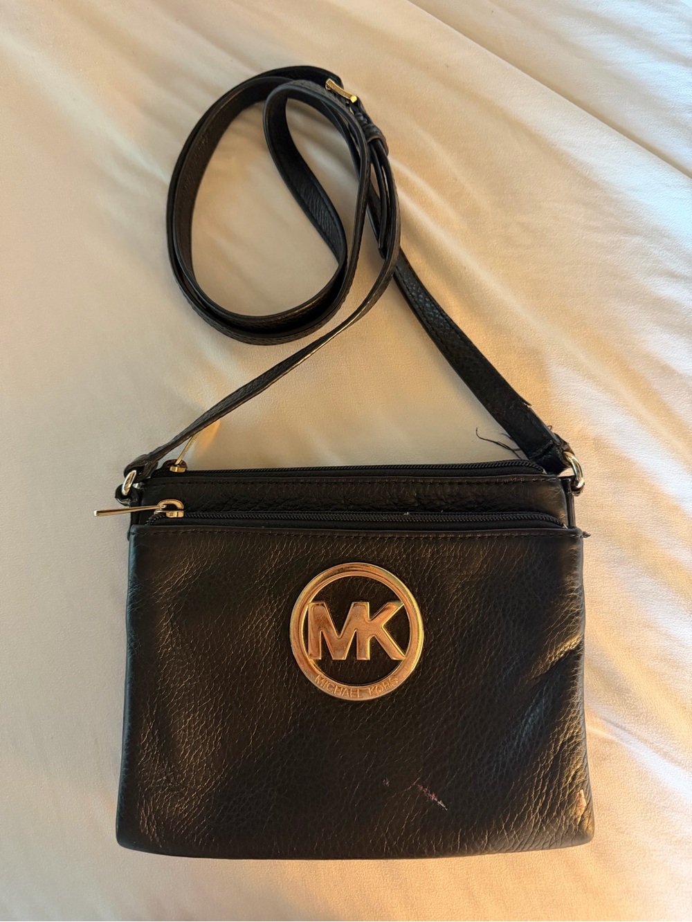 MK Black Leather Double-Zip crossbody!